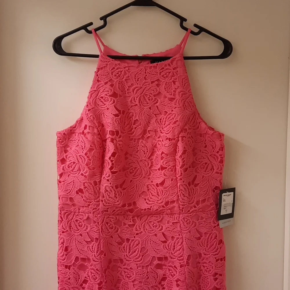 NWT, Marina Hot Pink Lace Halter Dress - Picture 3 of 12